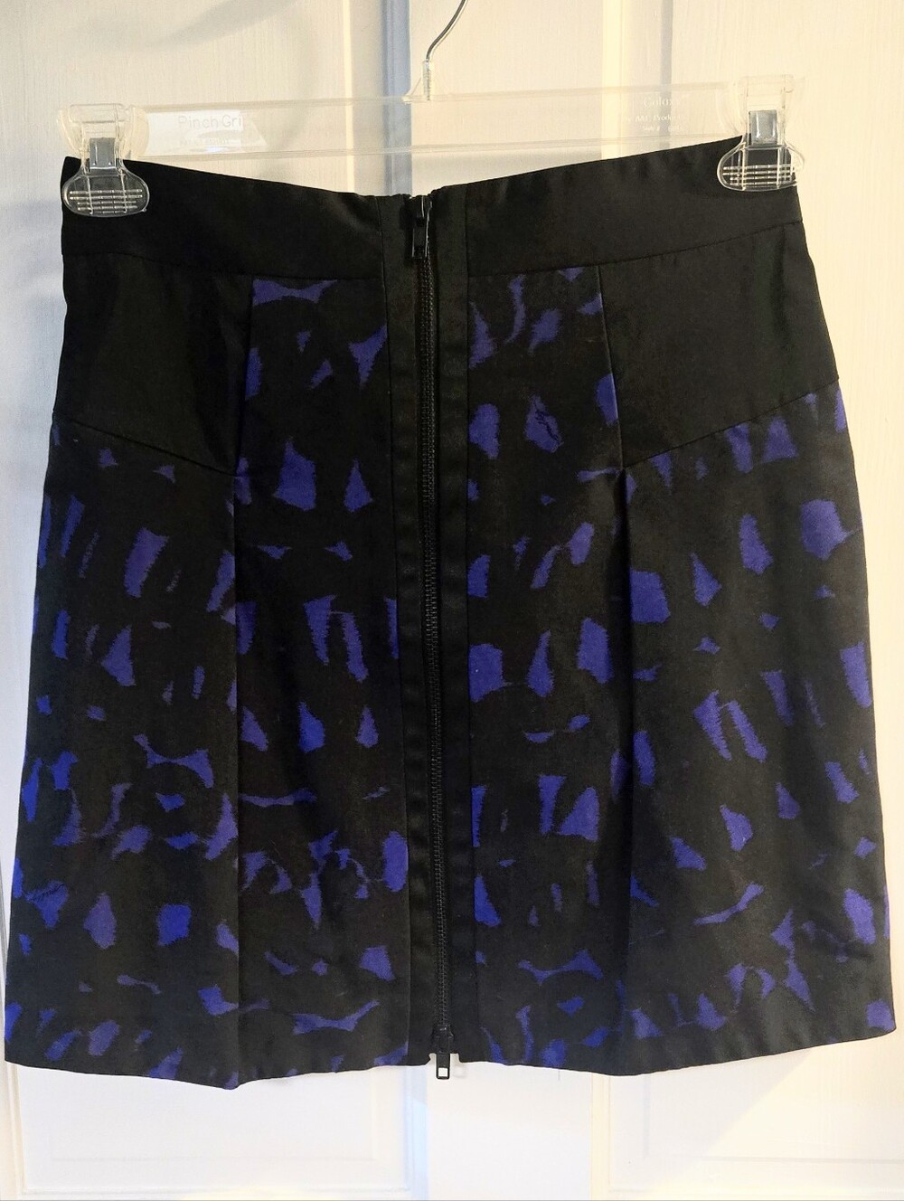 Milly Black & Purple Abstract 17" long silk-cotton Mini Skirt w/ Center Zip